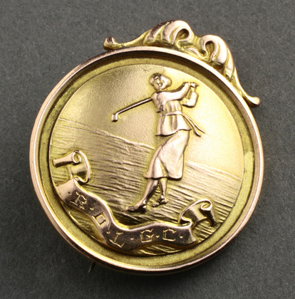 9 Carat Gold Lady Golfer Medallion/ Brooch -